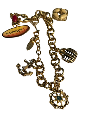 Talbots Gold-Tone Nautical Charm Bracelet with Teal Accent